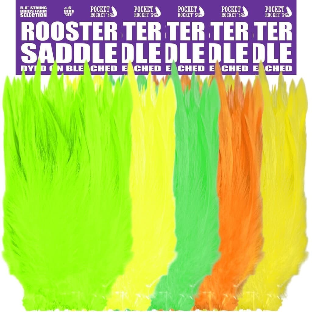 Strung Rooster Saddle Dyed on Bleached 5-6''